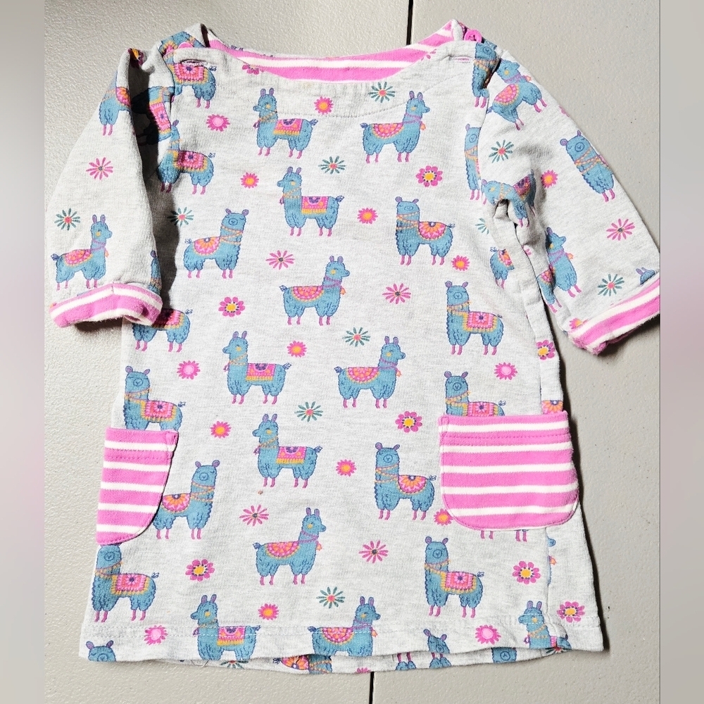 Jojo Maman Bebe 100% Cotton‎ Llama Pocket Tunic Dress, 18-24 Months